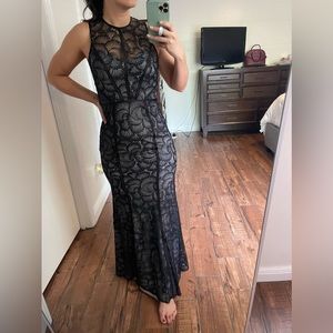 H&M open back black/grey maxi lace dress